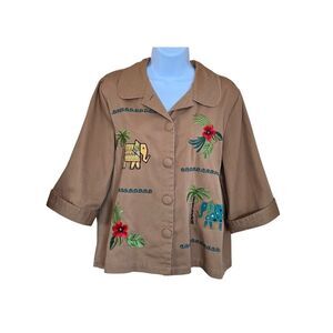 Embroidered Elephant Palm Button-Up Jacket boho art to wear cottagecore